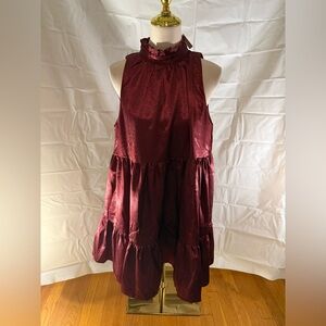 TCEC Red Ruffled Tiered Sundress with Halter Neckline